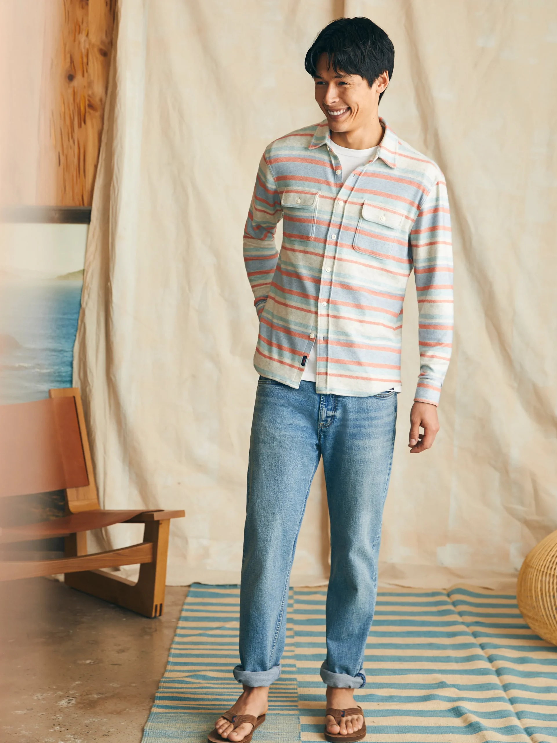 Shirts^Faherty Brand Legend™ Sweater Shirt (Tall) - Coral Reef Stripe