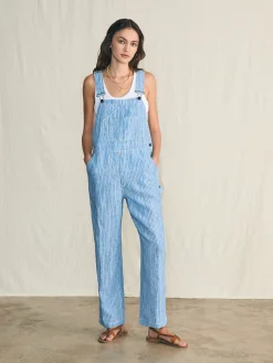 Dresses|Overalls & Jumpsuits^Faherty Brand Linen Mechanic Overall - Skyway Railroad Stripe