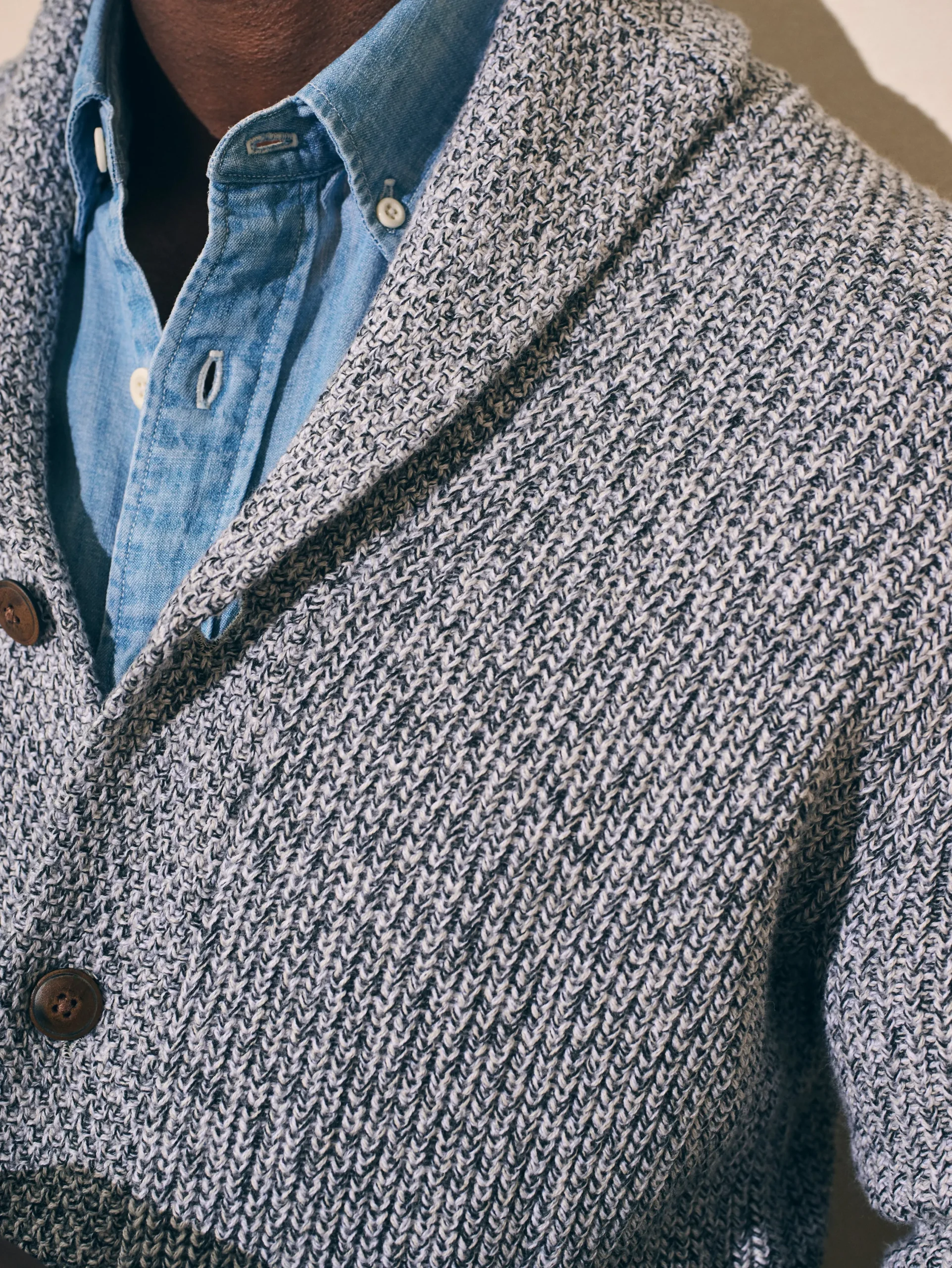 Sweaters^Faherty Brand Marled Cotton Cardigan - Light Grey Marl