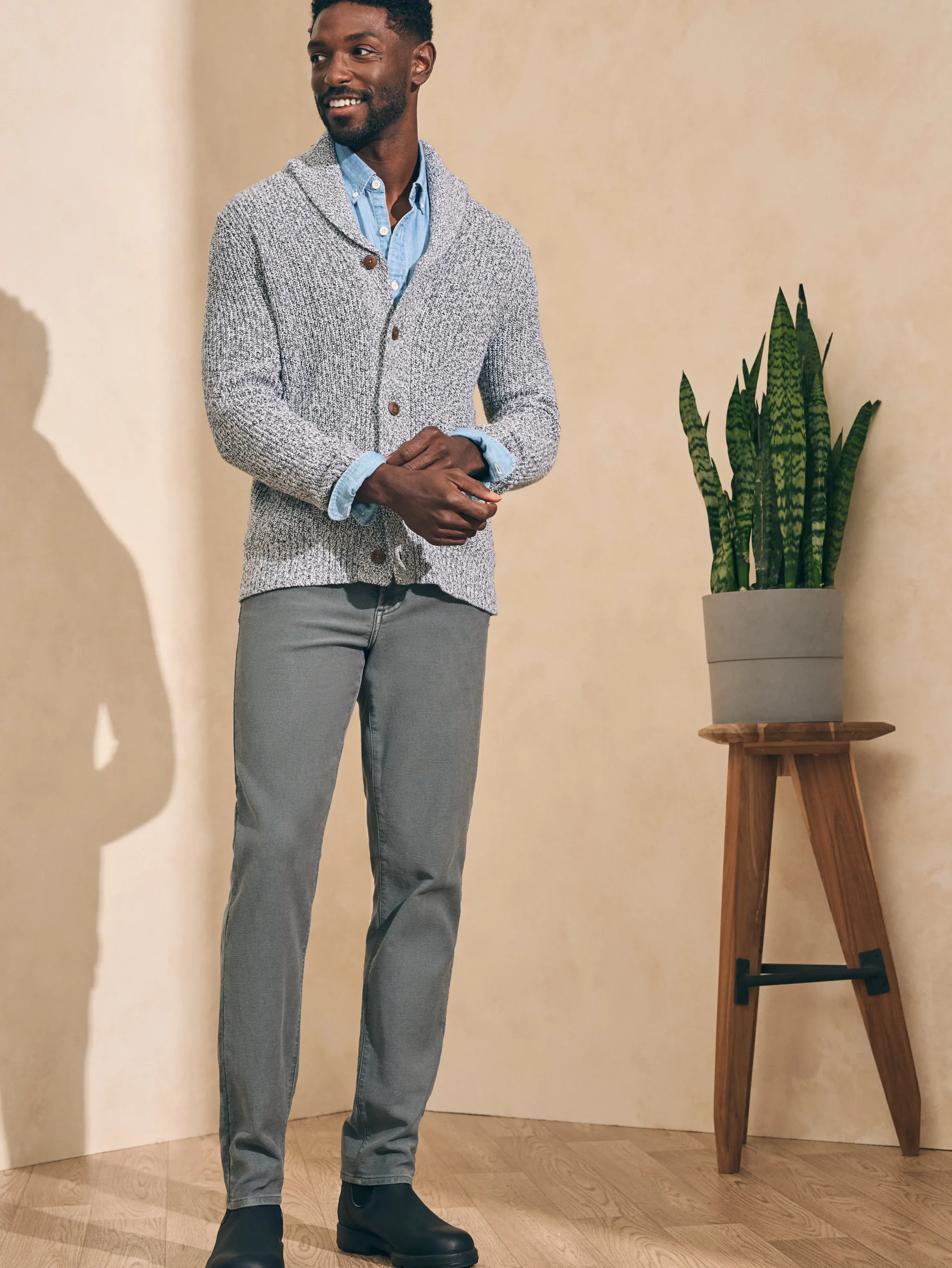Sweaters^Faherty Brand Marled Cotton Cardigan - Light Grey Marl