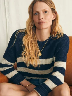 Sweaters^Faherty Brand Miramar Linen Crew Sweater - Kadena Navy Stripe