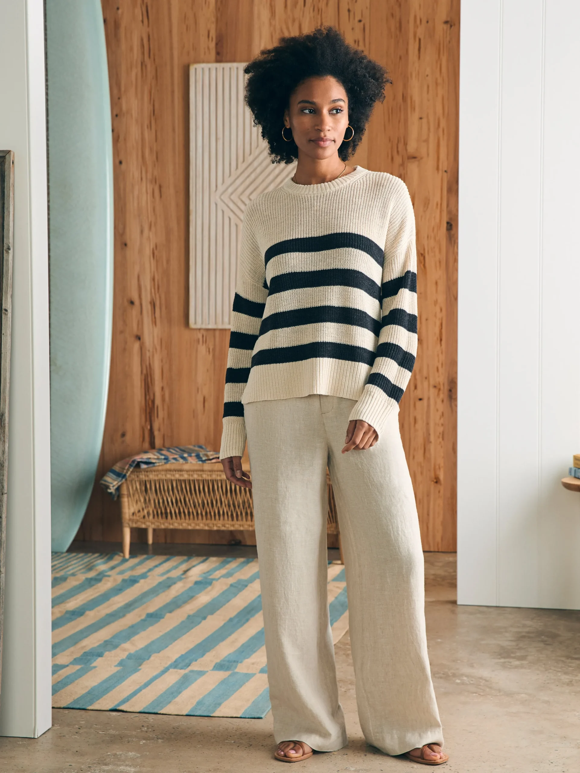Sweaters^Faherty Brand Miramar Linen Crew Sweater - Kadena Phantom Stripe