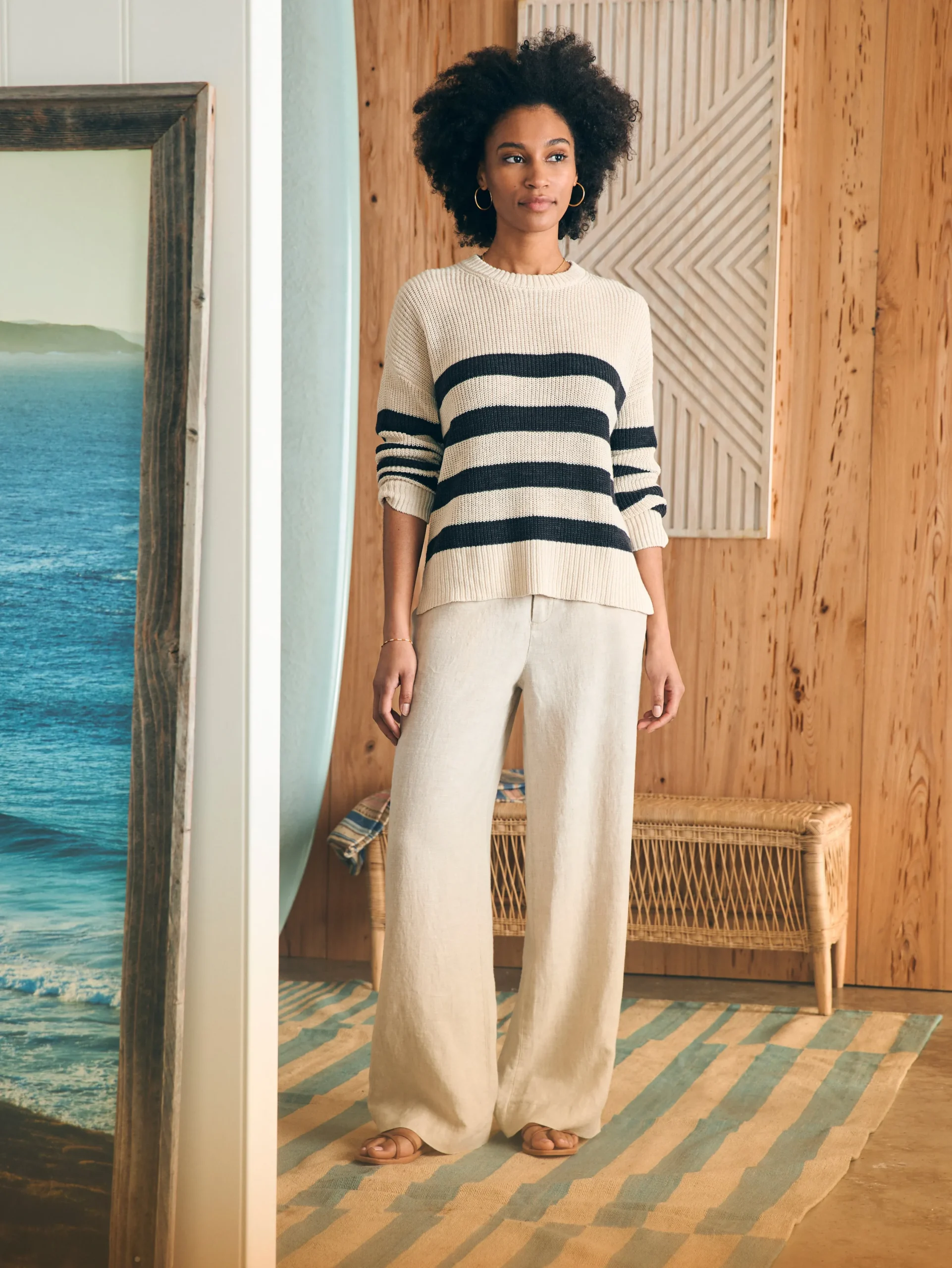 Sweaters^Faherty Brand Miramar Linen Crew Sweater - Kadena Phantom Stripe
