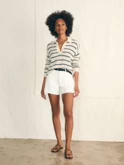 Sweaters^Faherty Brand Miramar Linen Polo - Natural Mystic Stripe