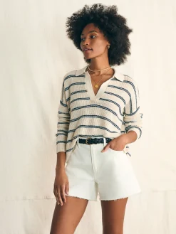 Sweaters^Faherty Brand Miramar Linen Polo - Natural Mystic Stripe