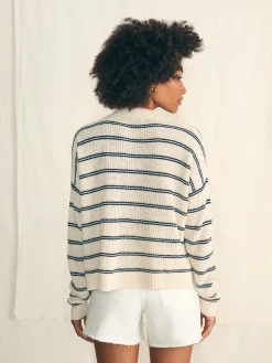 Sweaters^Faherty Brand Miramar Linen Polo - Natural Mystic Stripe