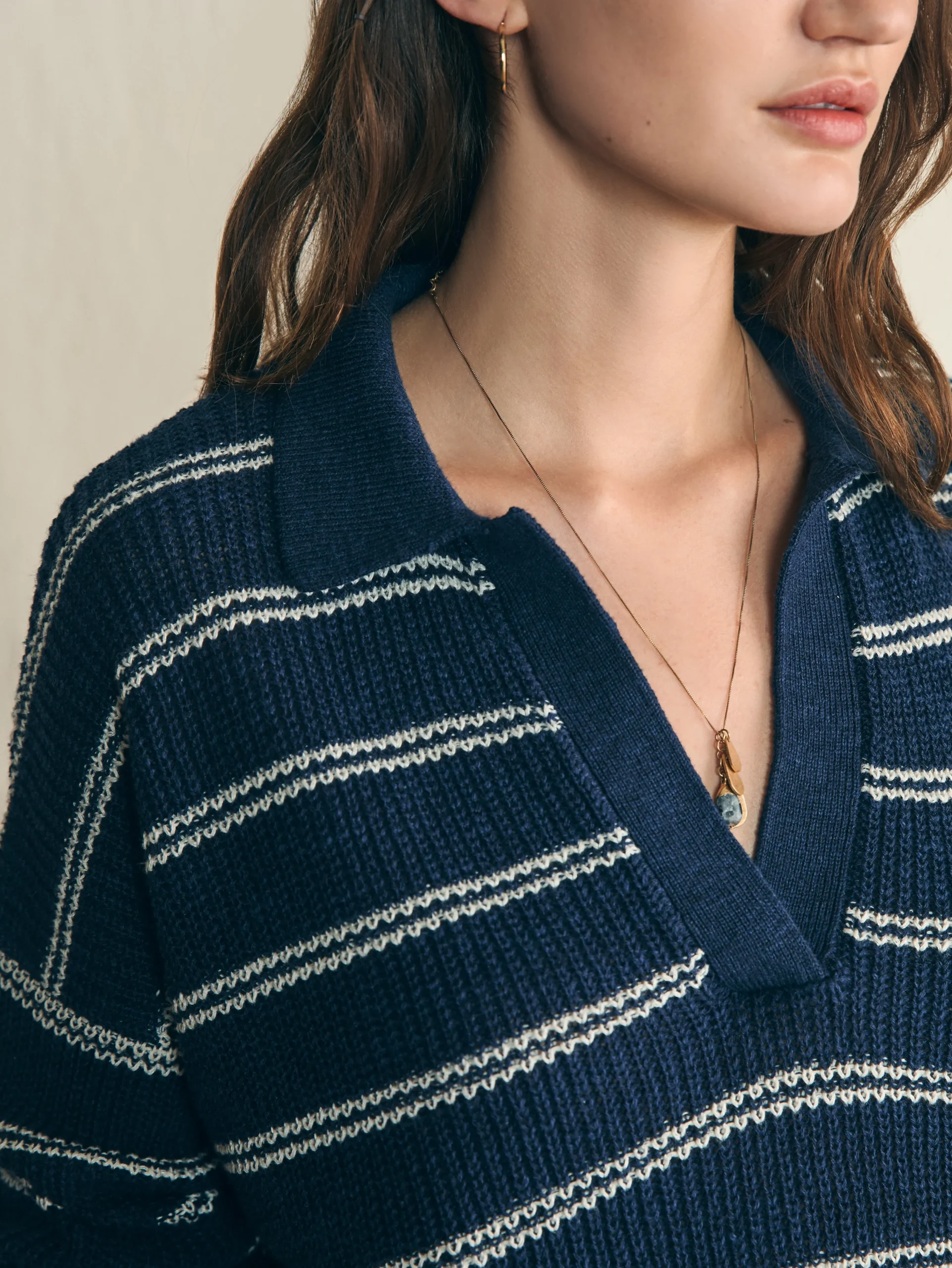 Sweaters^Faherty Brand Miramar Linen Polo - Navy Mystic Stripe