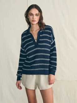 Sweaters^Faherty Brand Miramar Linen Polo - Navy Mystic Stripe