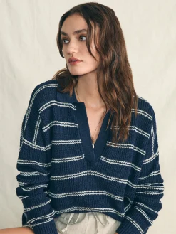 Sweaters^Faherty Brand Miramar Linen Polo - Navy Mystic Stripe