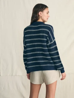 Sweaters^Faherty Brand Miramar Linen Polo - Navy Mystic Stripe