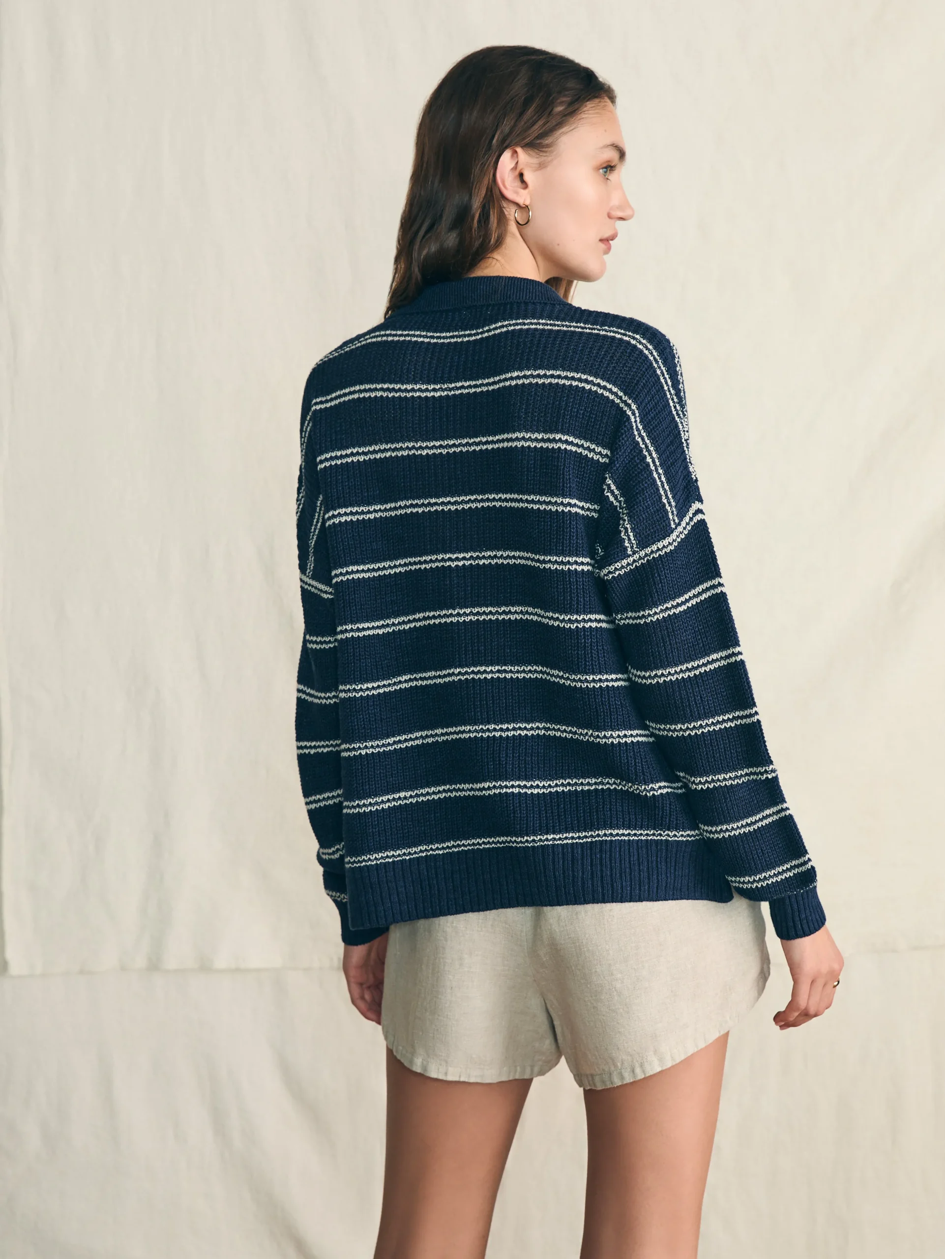 Sweaters^Faherty Brand Miramar Linen Polo - Navy Mystic Stripe