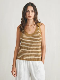 Sweaters^Faherty Brand Miramar Linen Scoop Neck Tank - Antique Bronze Hampton Stripe