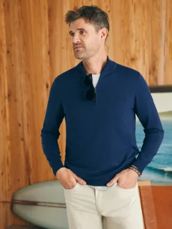 Sweaters^Faherty Brand Movement™ Quarter Zip Sweater (Tall) - Marine Navy Heather
