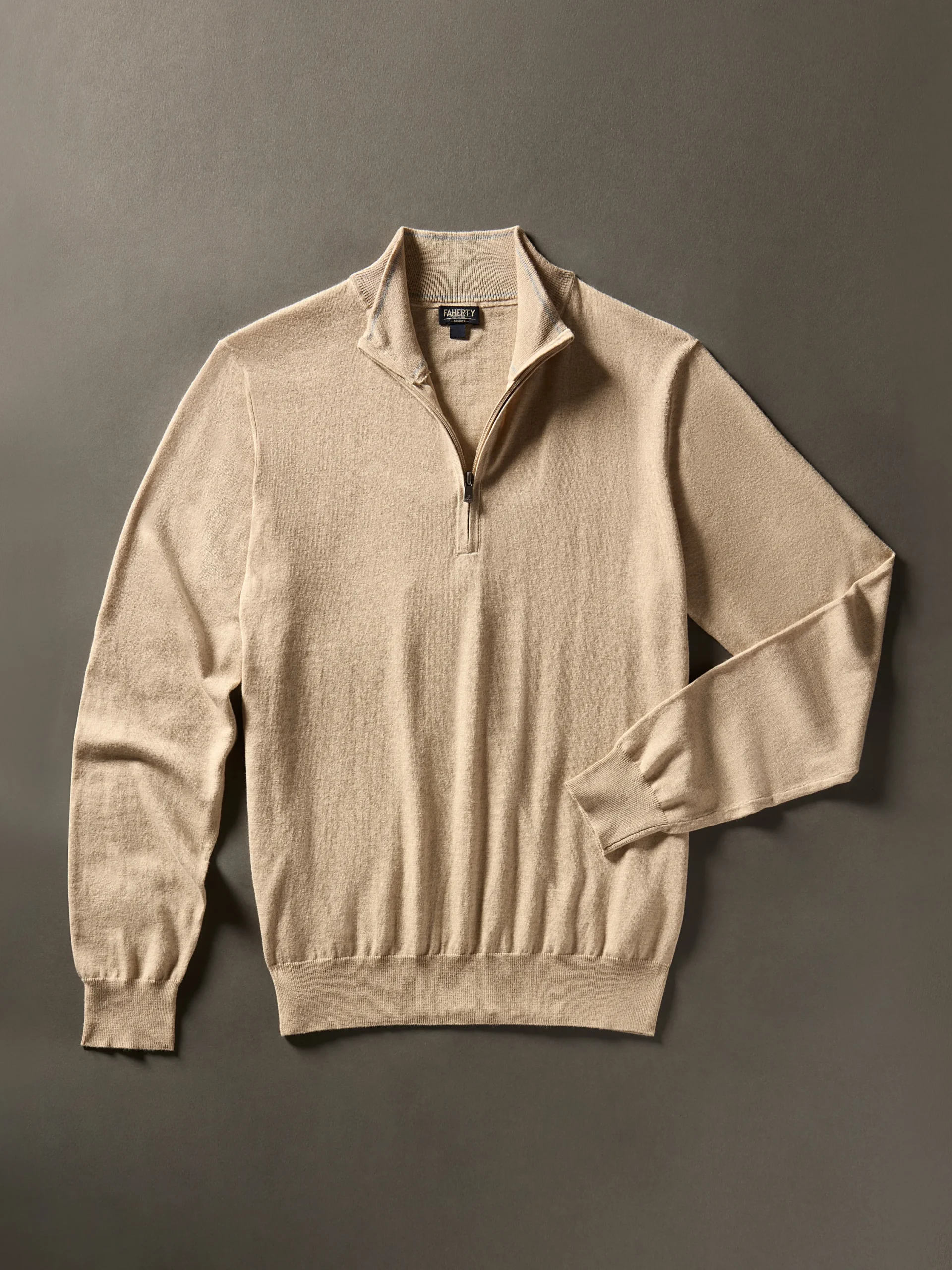 Sweaters^Faherty Brand Movement™ Quarter Zip Sweater (Tall) - Soft Dune Heather