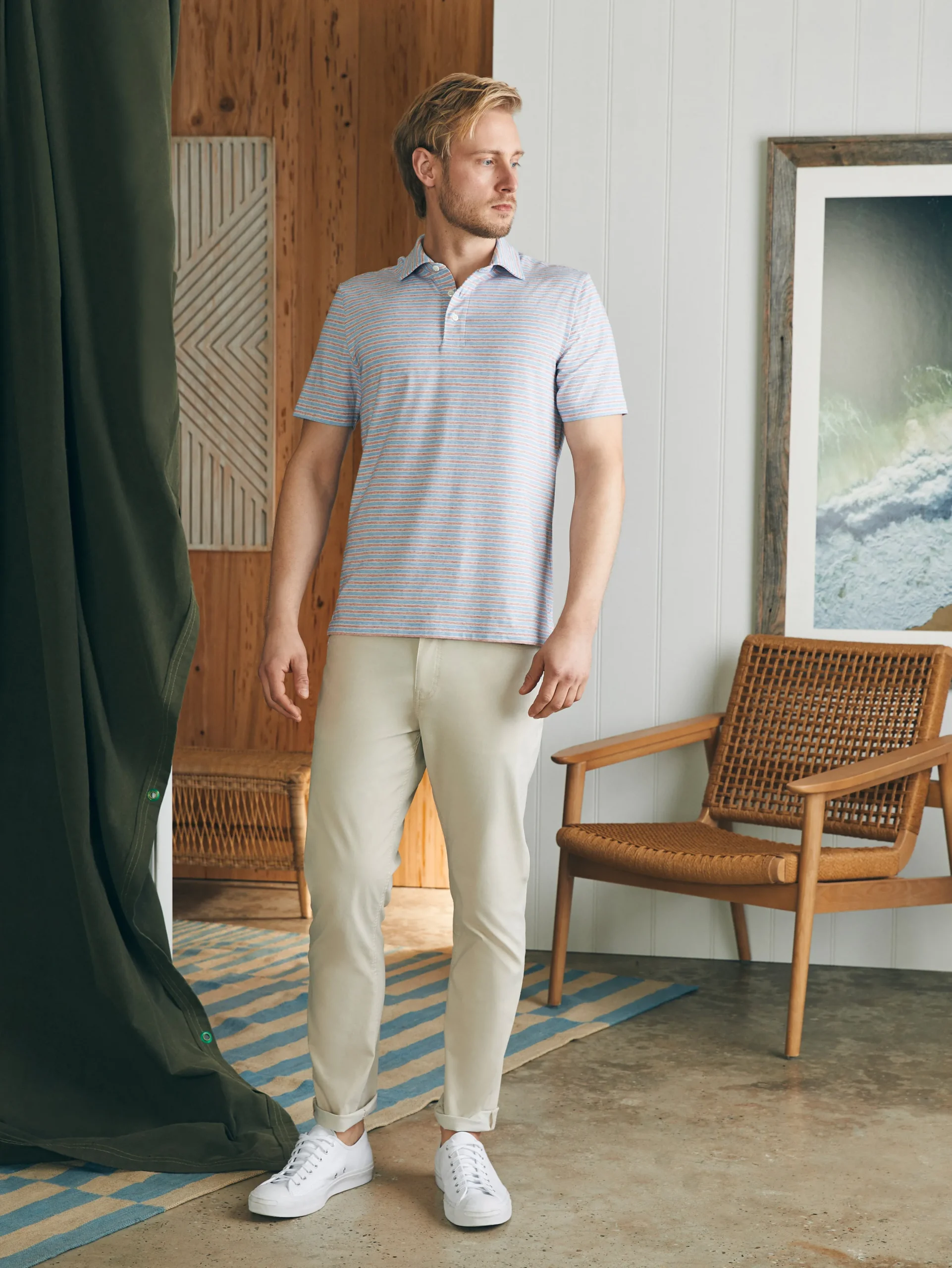 Polo Shirts^Faherty Brand Movement™ Short-Sleeve Polo Shirt (Tall) - Horizon Line Stripe