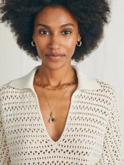 Sweaters^Faherty Brand Nusa Crochet Polo Sweater - Birch