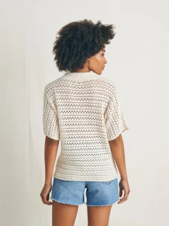 Sweaters^Faherty Brand Nusa Crochet Polo Sweater - Birch