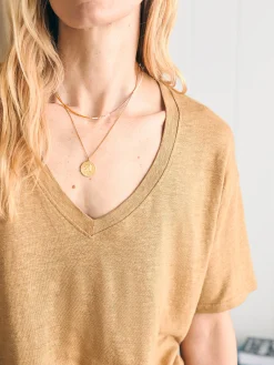 T-Shirts^Faherty Brand Oceanside Linen V-Neck Tee - Antique Bronze