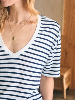 T-Shirts^Faherty Brand Oceanside Linen V-Neck Tee - Ahoy Stripe