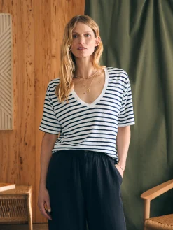 T-Shirts^Faherty Brand Oceanside Linen V-Neck Tee - Ahoy Stripe