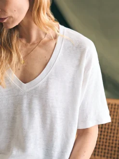 T-Shirts^Faherty Brand Oceanside Linen V-Neck Tee - White