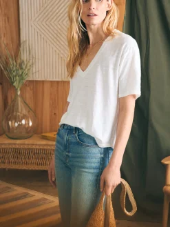 T-Shirts^Faherty Brand Oceanside Linen V-Neck Tee - White