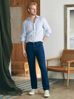 Pants^Faherty Brand Organic Cotton Slim Straight Denim (32" Inseam) - Cove Point Wash