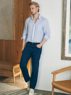 Pants^Faherty Brand Organic Cotton Slim Straight Denim (32" Inseam) - Cove Point Wash
