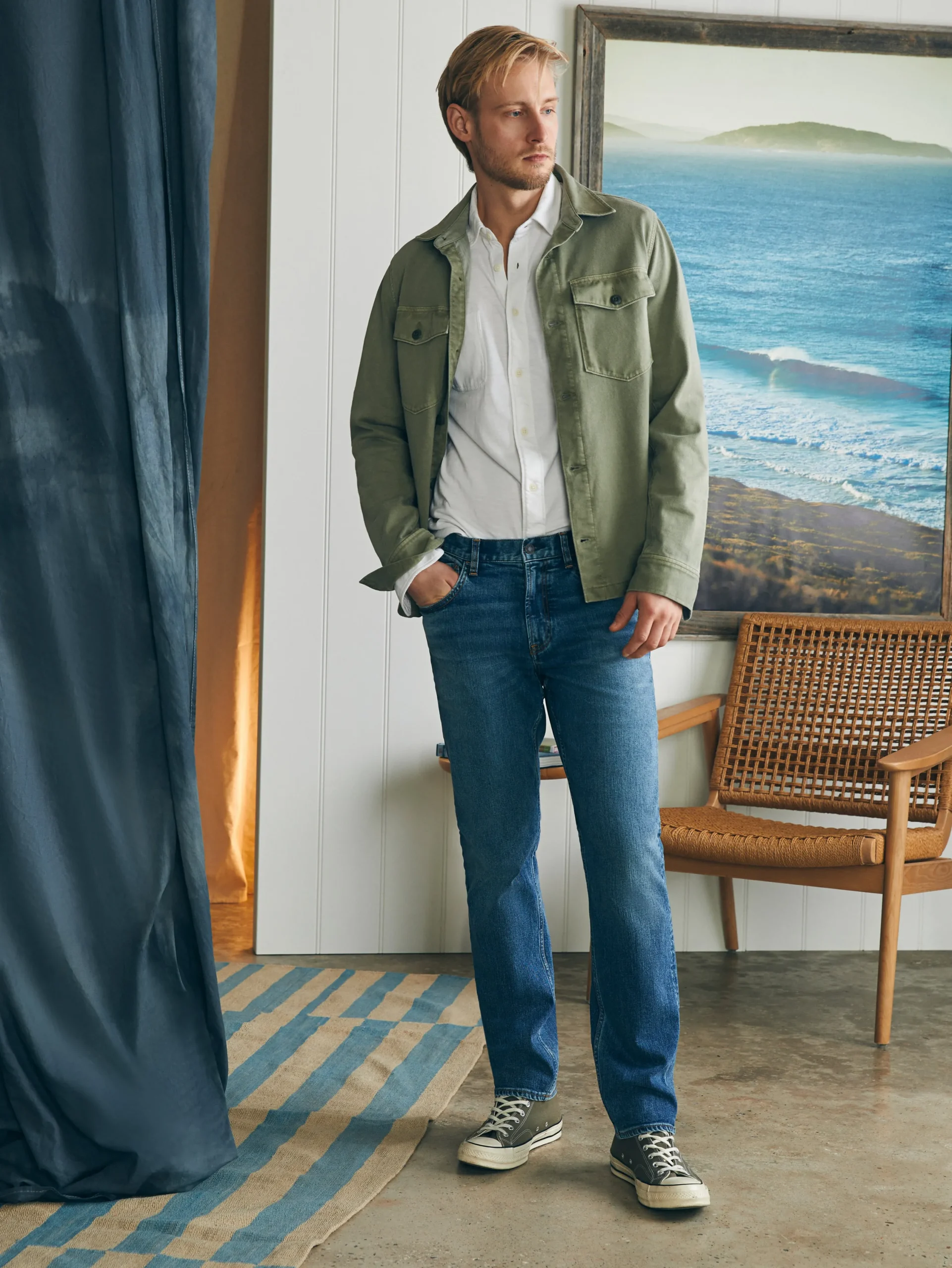 Pants^Faherty Brand Organic Cotton Slim Straight Denim (32" Inseam) - East Lake Wash
