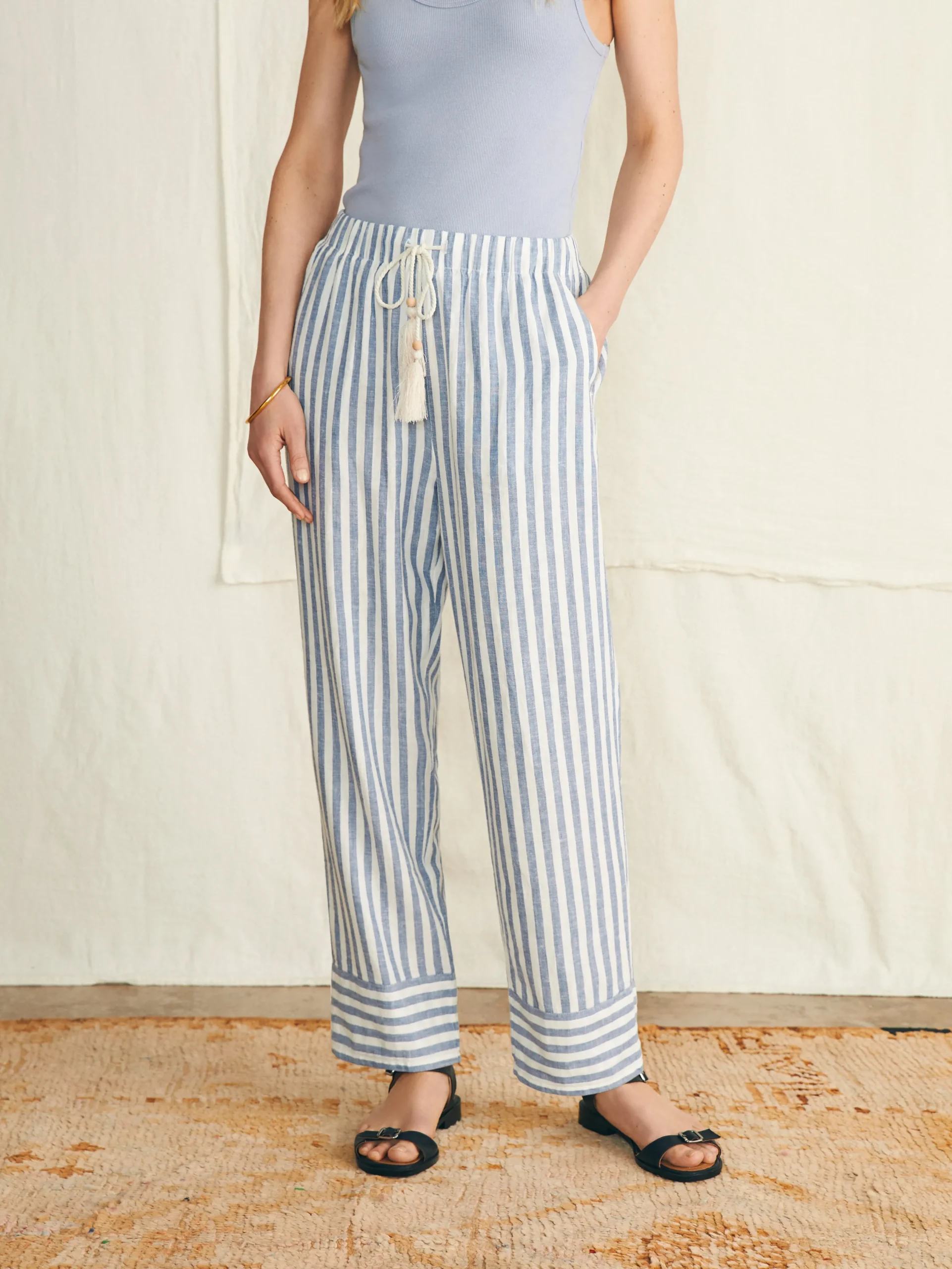 Pants^Faherty Brand Pacific Beach Linen Pant - Blue Lucy Stripe