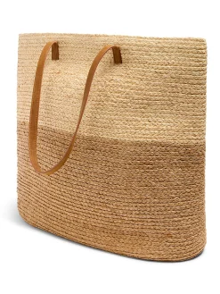 Swim|Bags^Faherty Brand Raffia Colorblock Tote - Natural