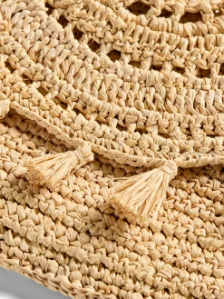Swim|Bags^Faherty Brand Raffia Tassel Clutch - Natural