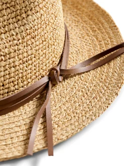 Swim^Faherty Brand Raffia Trim Crochet Fedora - Natural