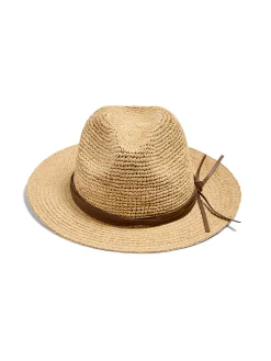 Swim^Faherty Brand Raffia Trim Crochet Fedora - Natural