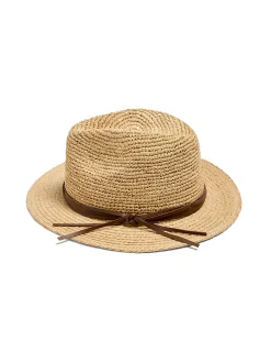 Swim^Faherty Brand Raffia Trim Crochet Fedora - Natural