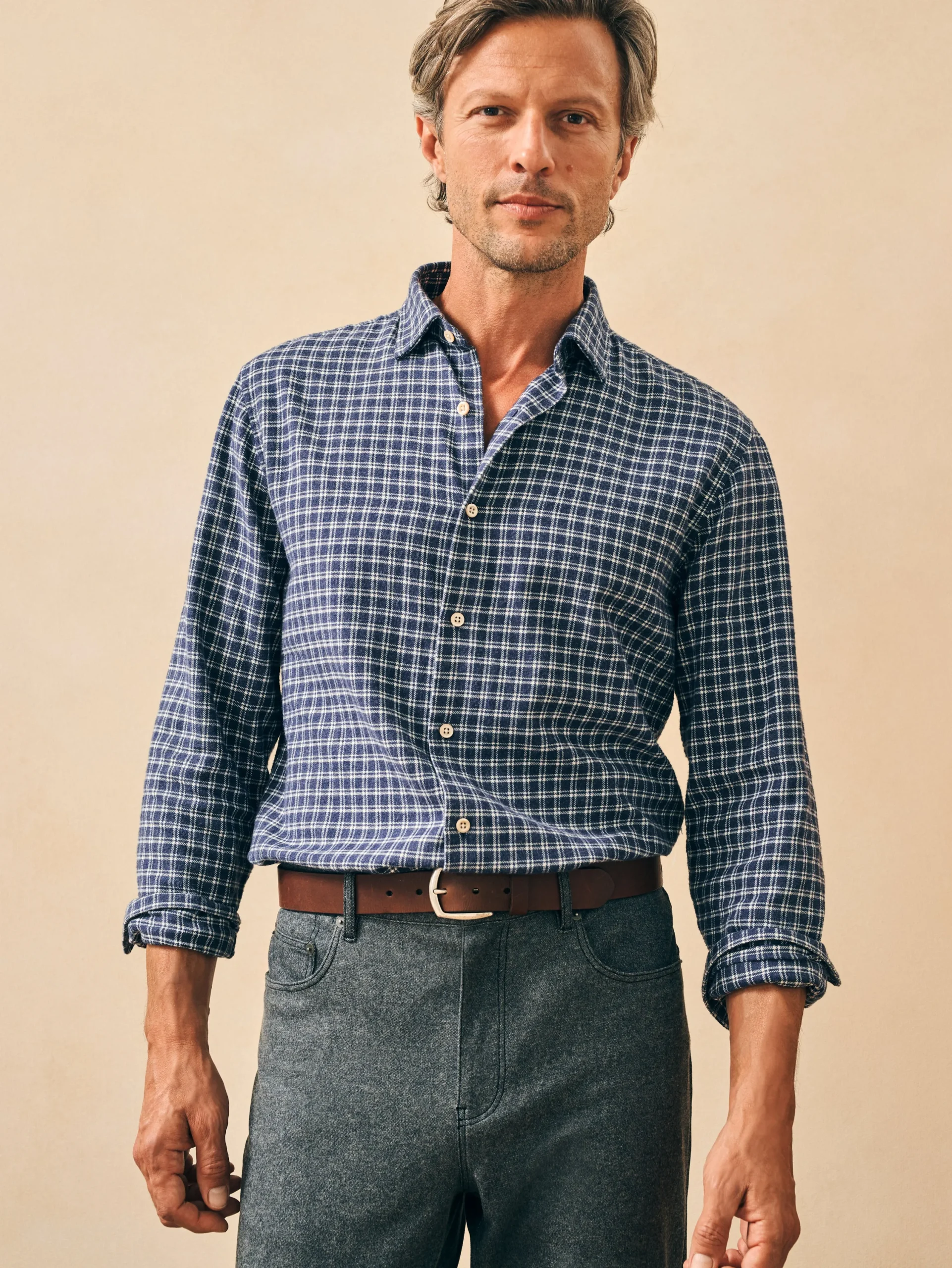 Shirts^Faherty Brand Reserve Flannel Shirt - Navy White Check
