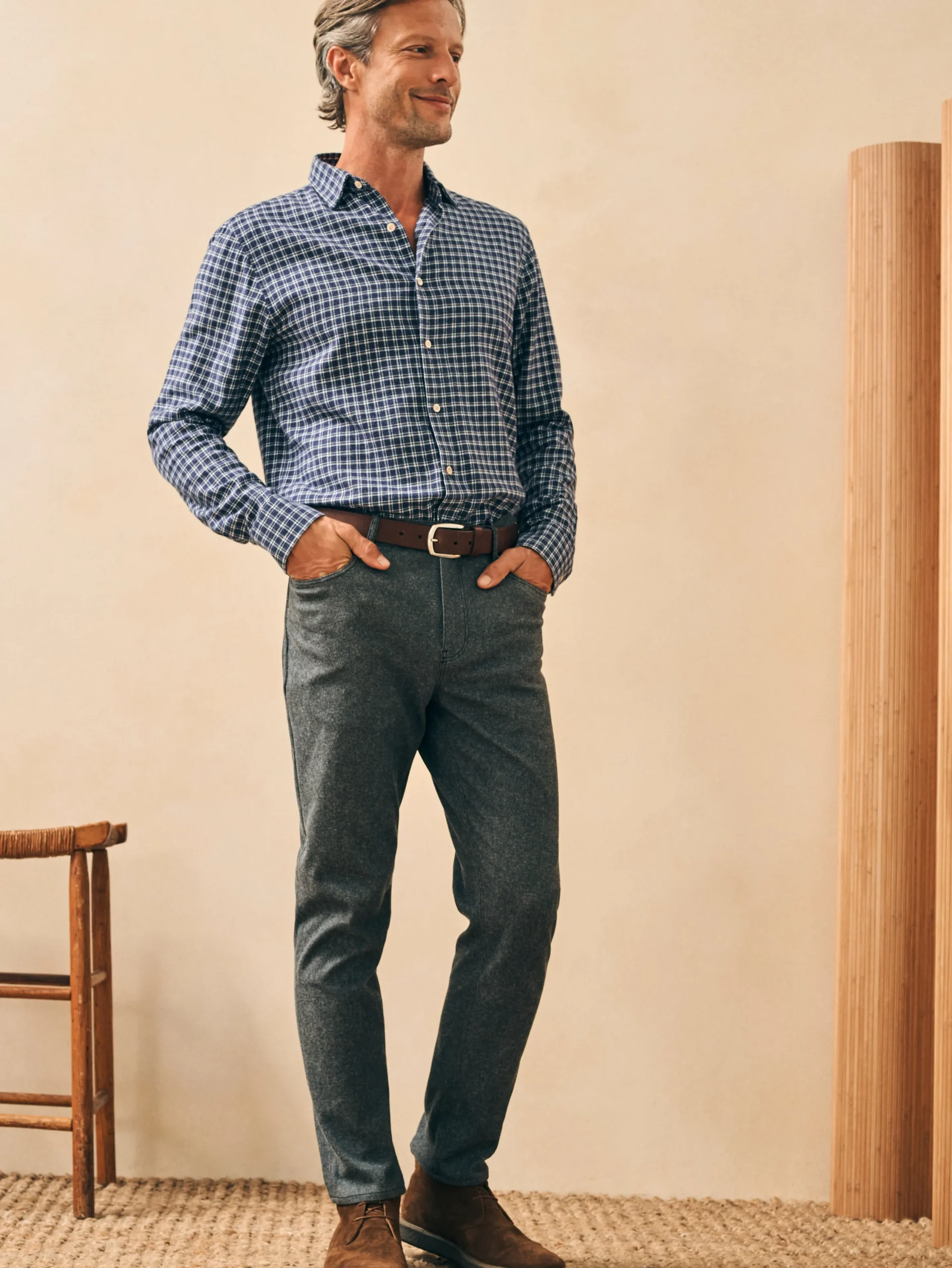 Shirts^Faherty Brand Reserve Flannel Shirt - Navy White Check