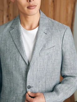 Blazers^Faherty Brand Reserve Linen Herringbone Blazer - Light Graphite Herringbone