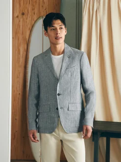 Blazers^Faherty Brand Reserve Linen Herringbone Blazer - Light Graphite Herringbone