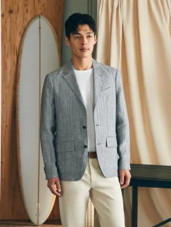 Blazers^Faherty Brand Reserve Linen Herringbone Blazer - Light Graphite Herringbone