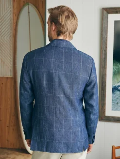 Blazers^Faherty Brand Reserve Linen Windowpane Blazer - Blue Steel Plaid
