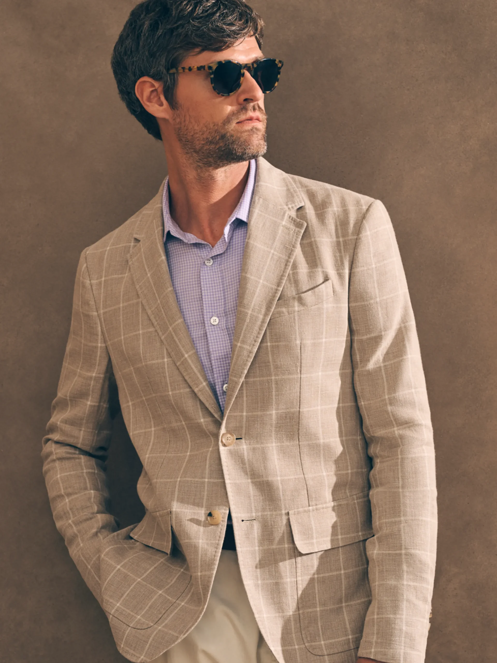 Blazers^Faherty Brand Reserve Linen Yarn Dyed Blazer - Summer Sands Windowpane