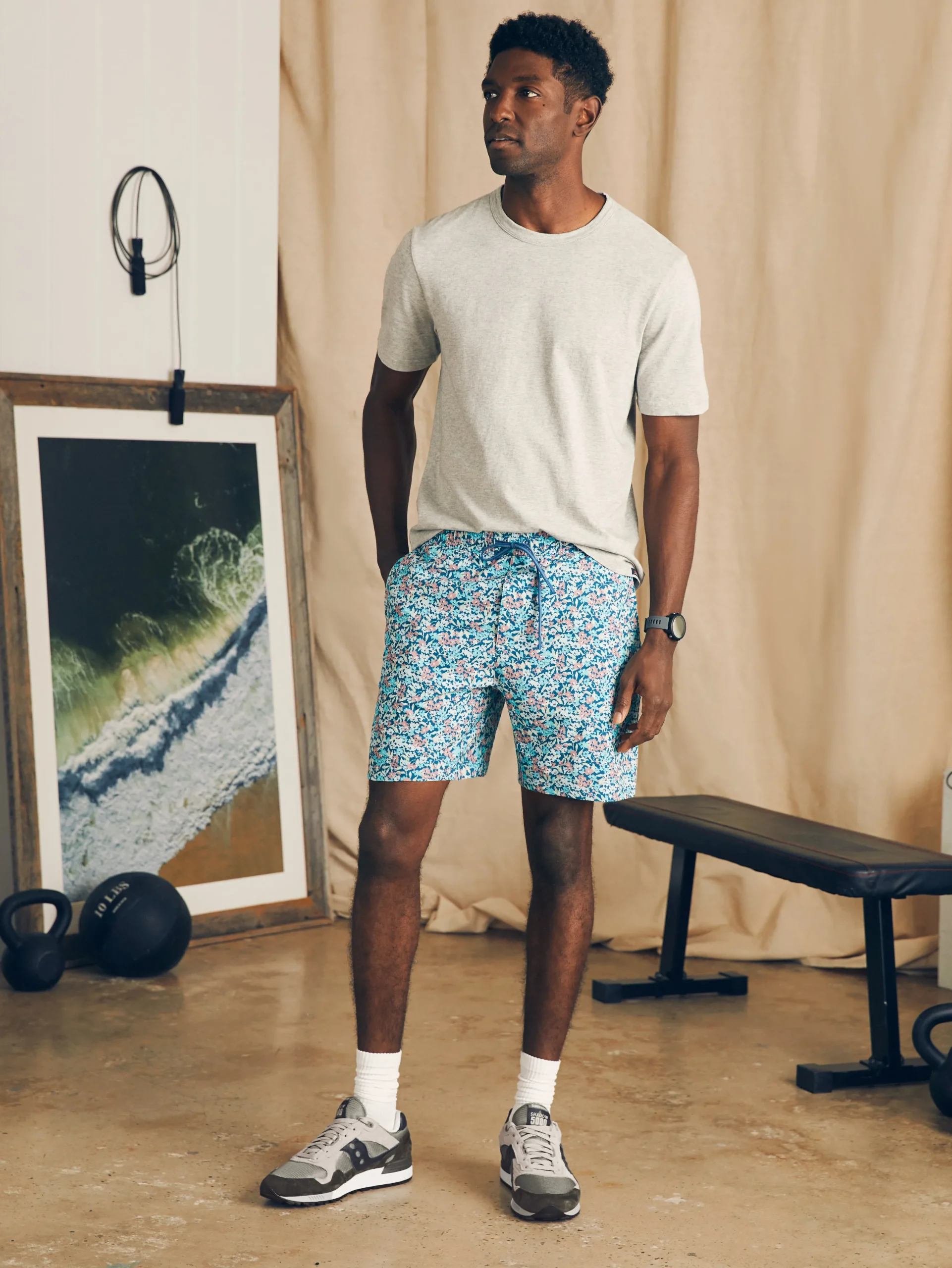Shorts^Faherty Brand Shorelite Active Swim Short (7" Inseam) - Seafoam Beach Blossom