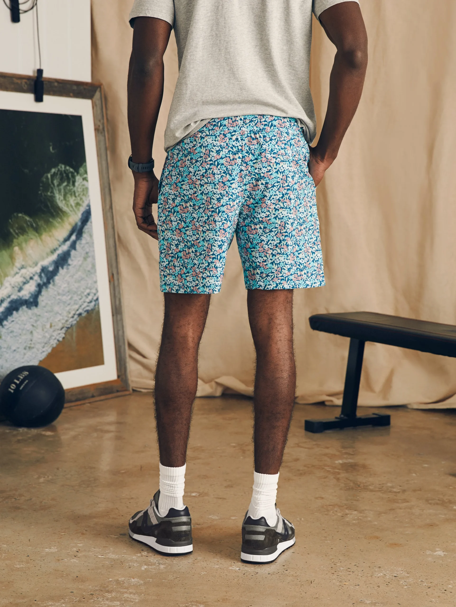 Shorts^Faherty Brand Shorelite Active Swim Short (7" Inseam) - Seafoam Beach Blossom