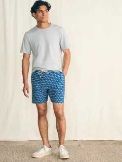 Swim^Faherty Brand Shorelite Active Swim Short (7" Inseam) - Navy Block Palm