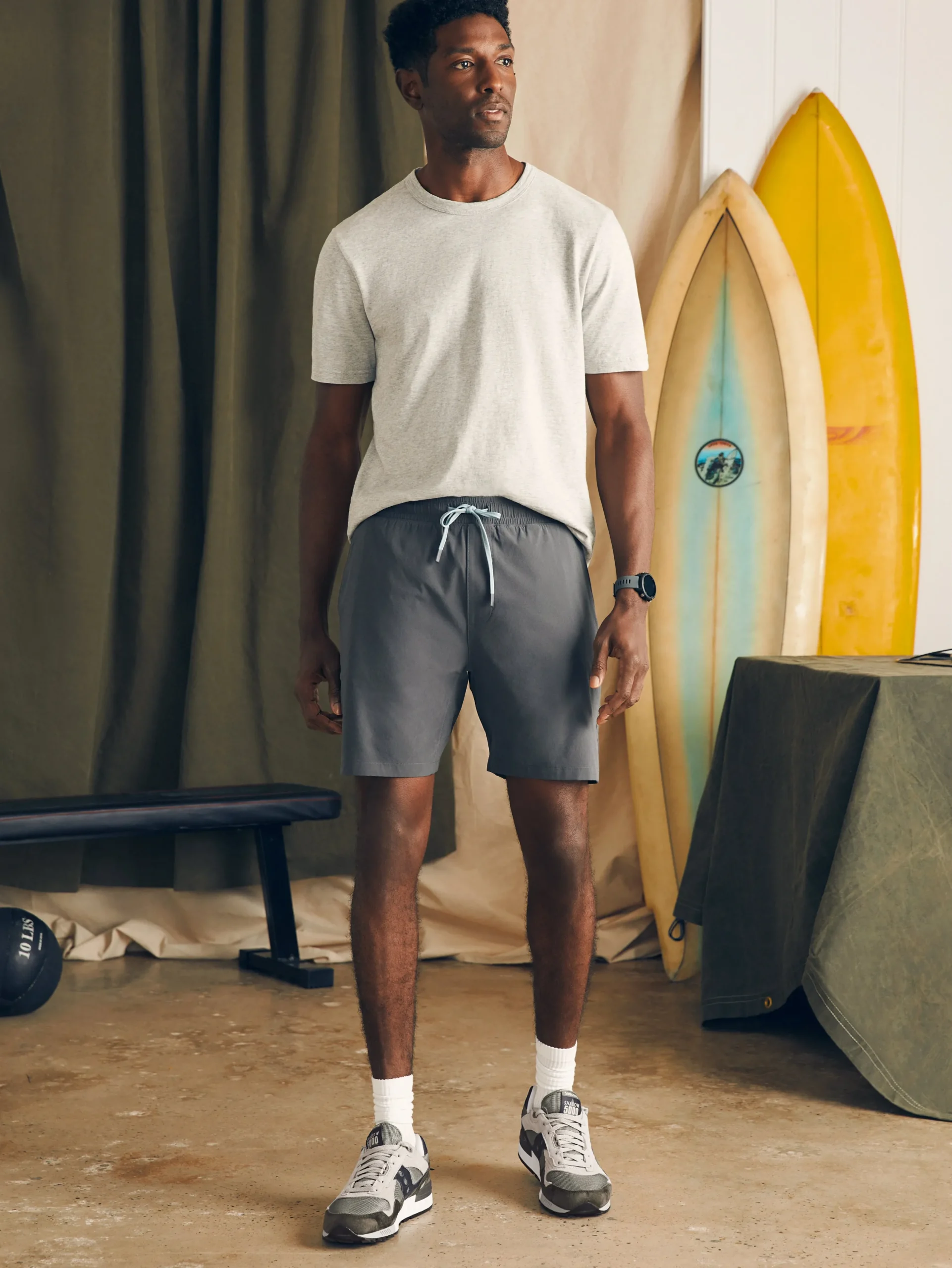 Shorts|Swim^Faherty Brand Shorelite Active Swim Short (7" Inseam) - Cowry Grey