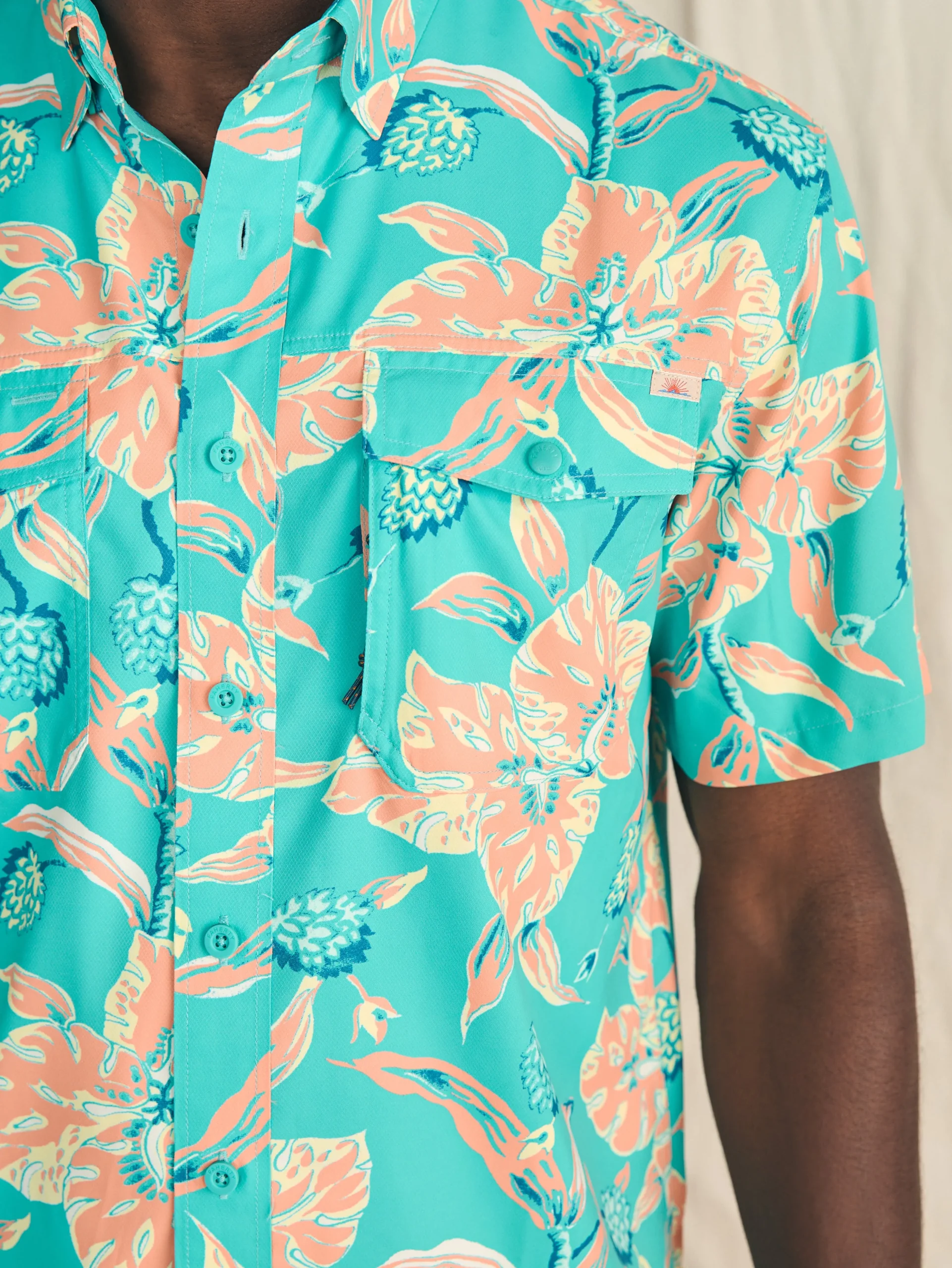 Shirts^Faherty Brand Shorelite Short-Sleeve Tech Shirt - Teal Geranium Floral
