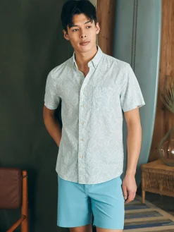Shirts^Faherty Brand Short-Sleeve Breeze Shirt - Teal Jungle Leaf Print