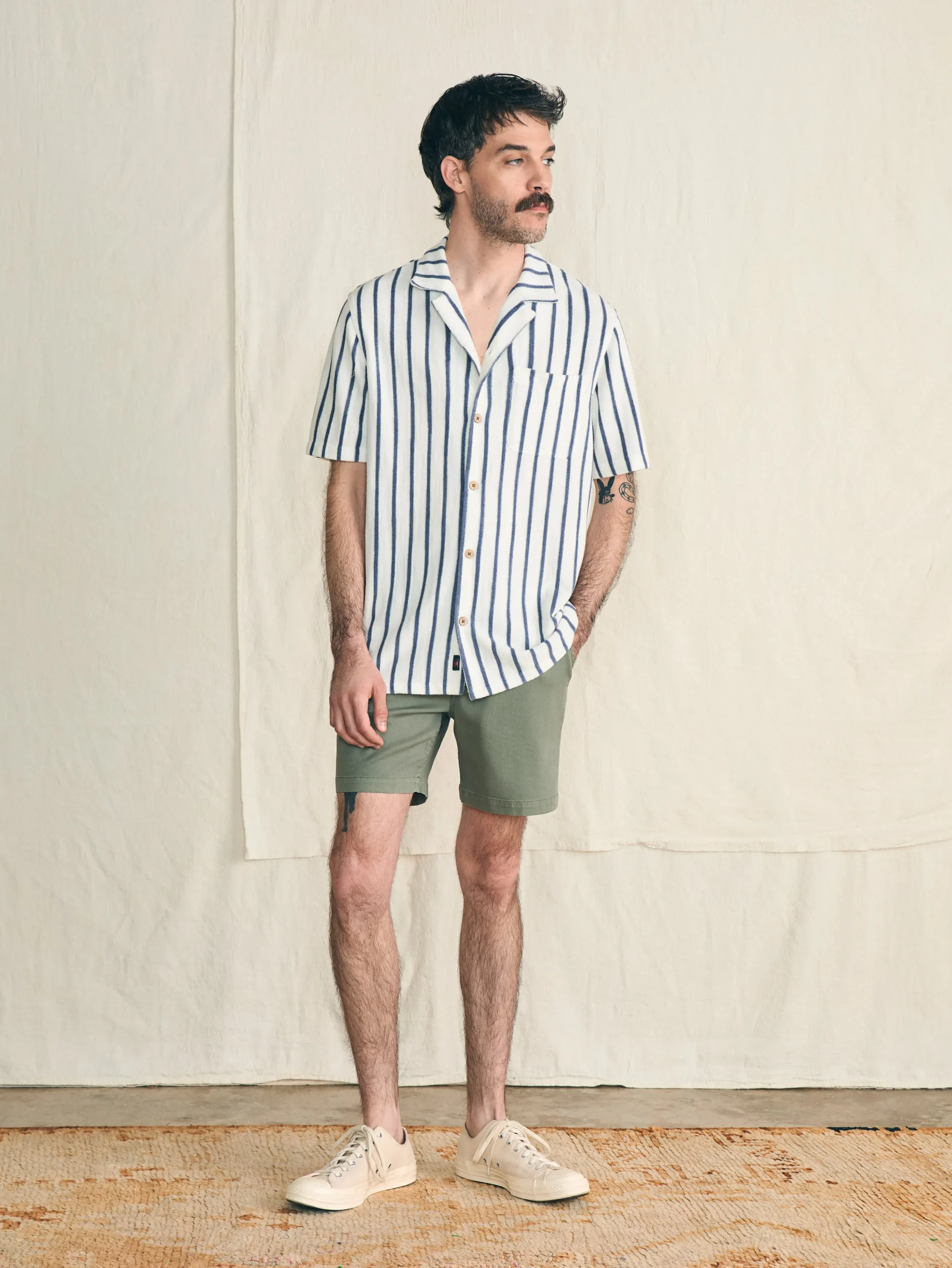 Shirts^Faherty Brand Short-Sleeve Cabana Towel Terry Shirt - Ivory Storm Stripe