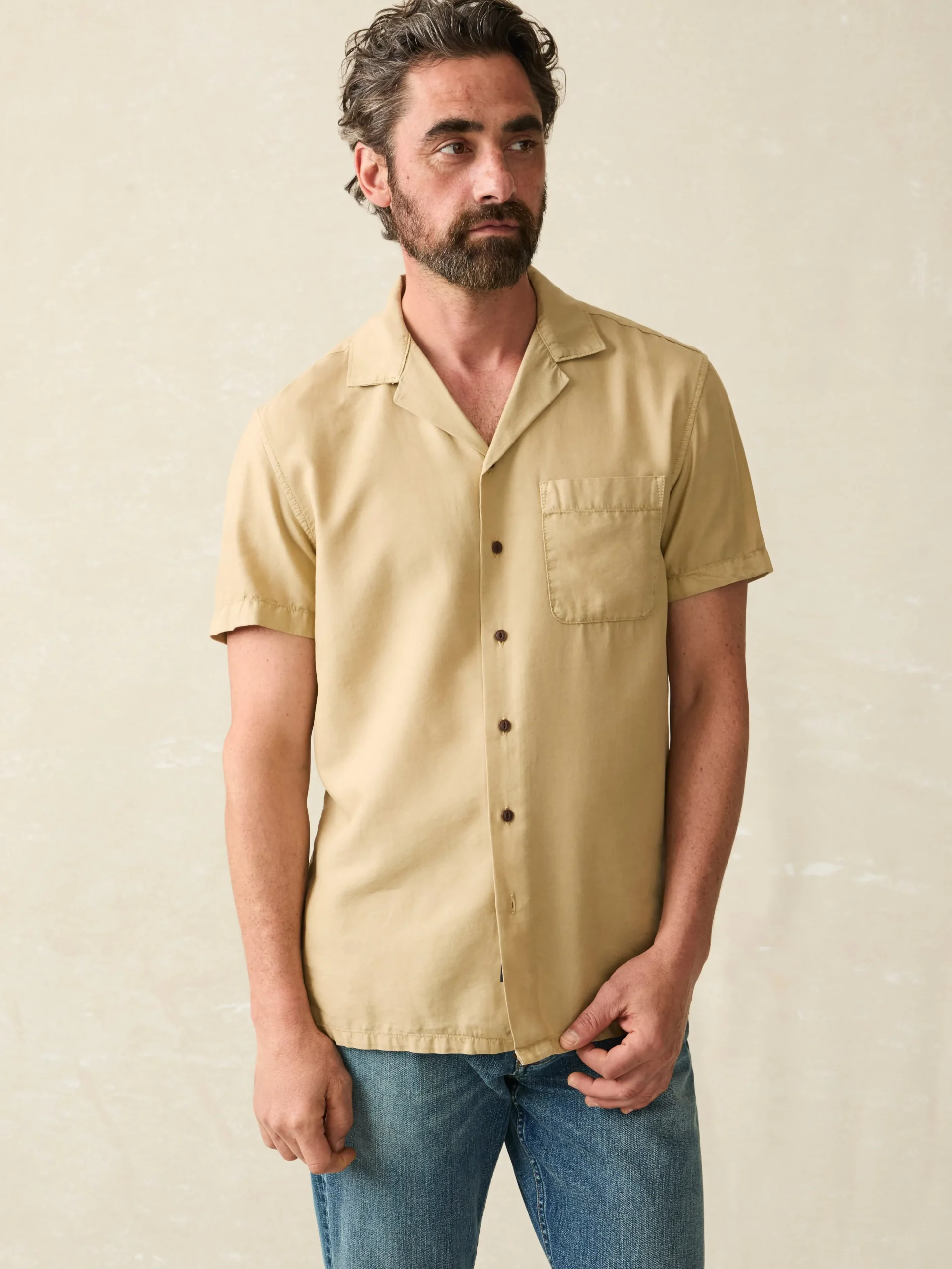 Shirts^Faherty Brand Short-Sleeve Getaway Camp Shirt - Safari Khaki